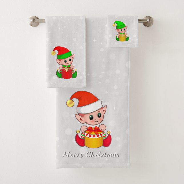 Elfos de Navidad adorables sobre gris plateado cla (In situ)