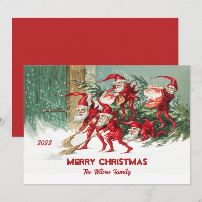 Elfos de Santa Clásico Feliz Navidad Personalizado (Anverso / Reverso)