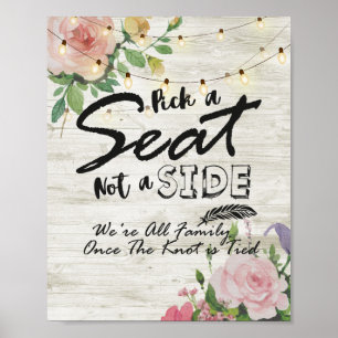 Elige un asiento no un lado Señal de boda floral r