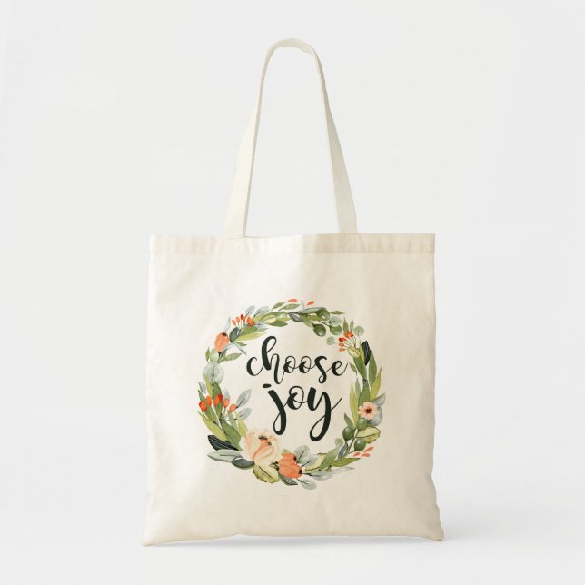 Elija la alegría, la bolsa de asas floral (Frente)