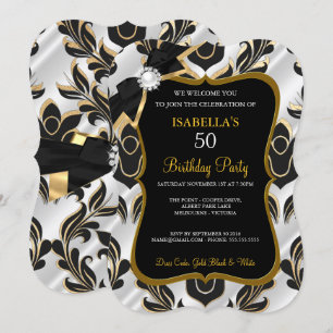 Élite Perla Blanca Oro Negro Damask Invitación de 