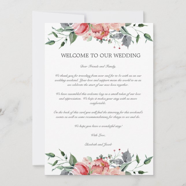 Elizabeth Boda Welcome Letter & Itinerary (Anverso)