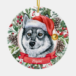 Elkhound Dog Personalizado Santa Hat Ornamento de