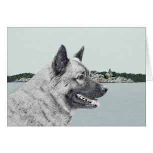 Elkhound noruego en pintura de aldea - Arte de per