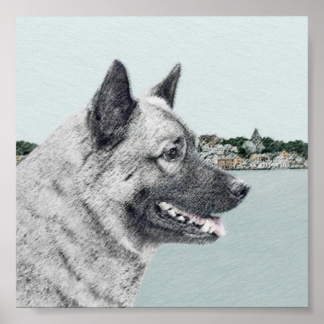 Elkhound noruego en pintura de aldea - Arte de per (Frente)