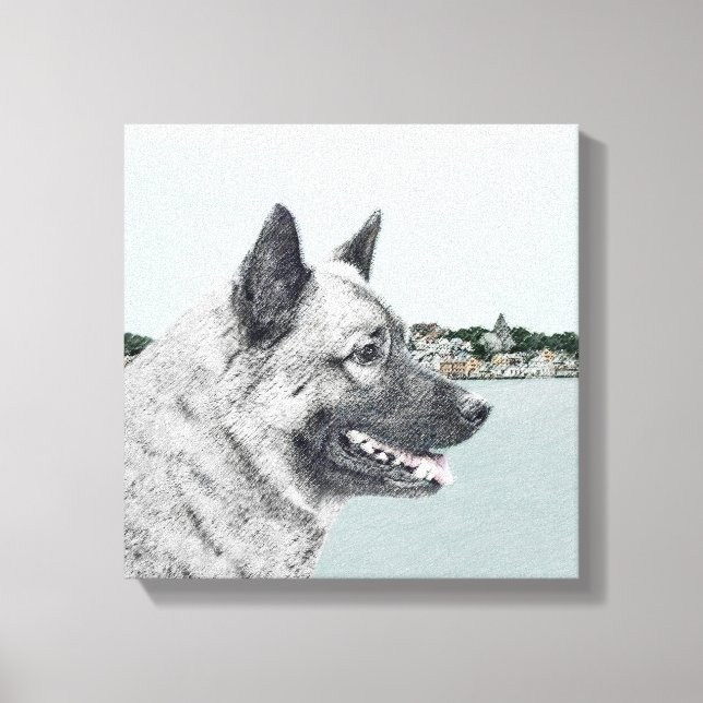 Elkhound noruego en pintura de aldea - Arte de per (Anverso)