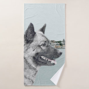 Elkhound noruego en pintura de aldea - Arte de per