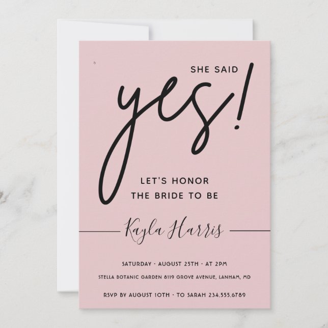 Ella dijo sí invitación simple a la ducha de novia (Anverso)