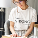 Ella es fuerte | Proverbios 31:25 Fe cristiana<br><div class="desc">Las escrituras cristianas simples y elegantes citan camisetas de arte con verso de biblia "She is Strong - Proverbs 31:25" en tipografía minimalista moderna de negro. Este diseño moderno y moderno es la declaración perfecta de regalo y moda. | #cristiana #religión #Escrituras #fe #Bible #jesus #bethelight</div>