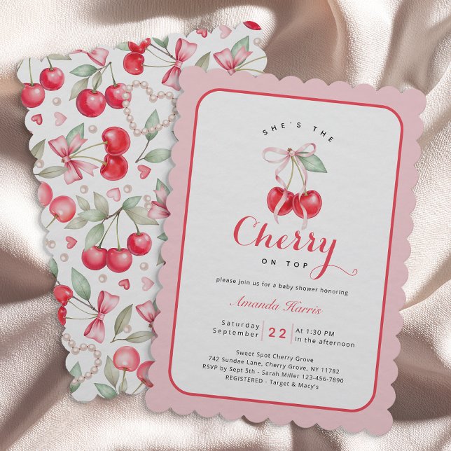 Ella es la cereza en la mejor invitación de Baby S (Cherry Baby Shower Themed Invitation)