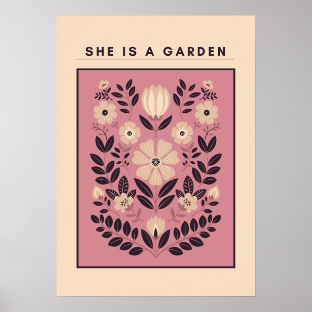 Ella Es un Jardín – Arte Botánico de Pared (Rosa) (Frente)