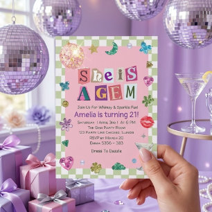 Ella Es Una Gema Cumpleaños 21 Invitación Moderna