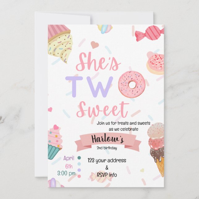 Ella es una invitación dulce de cumpleaños (Anverso)