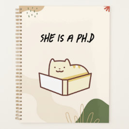 Ella es una planificadora de doctorado, cuaderno