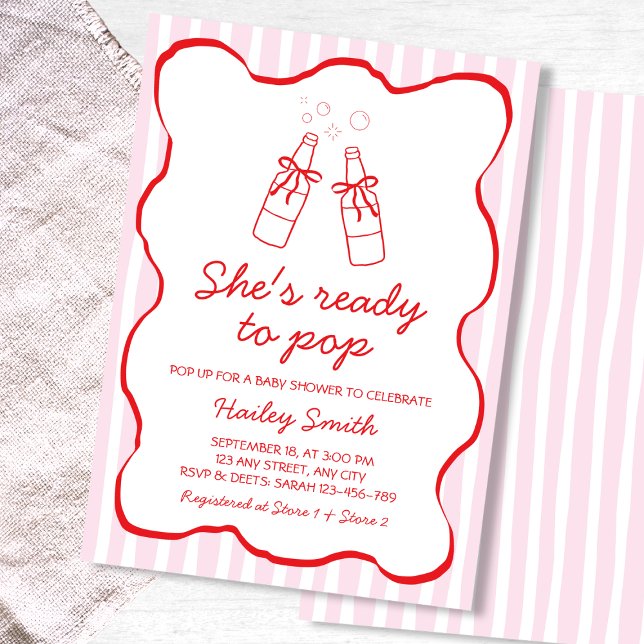 Ella Está Lista Para Parir Invitación de Cumpleaño (She's Ready To Pop Red Soda Bottle Baby Shower Invitation)