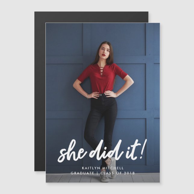 Ella Lo Hizo| Invitación de graduación fotográfica (Anverso/Reverso)