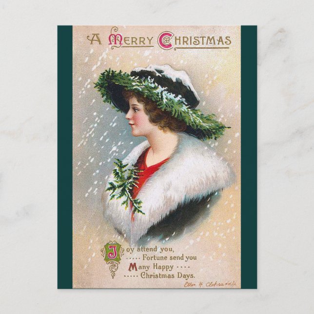 Ellen H. Clapsaddle - Mujer Navidad en verde (Anverso)