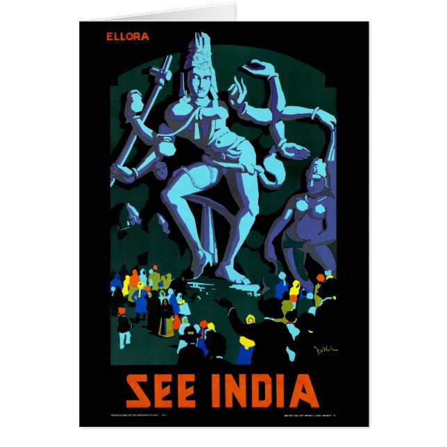Ellora See India Vintage Travel Poster restaurado (Frente)