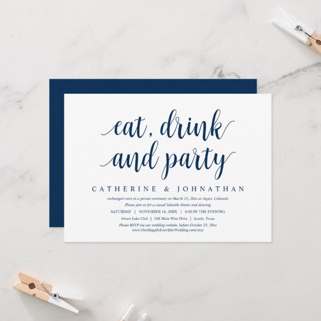 Elopement boda, come, bebe y fiesta de invitación (Anverso/Reverso In Situ)