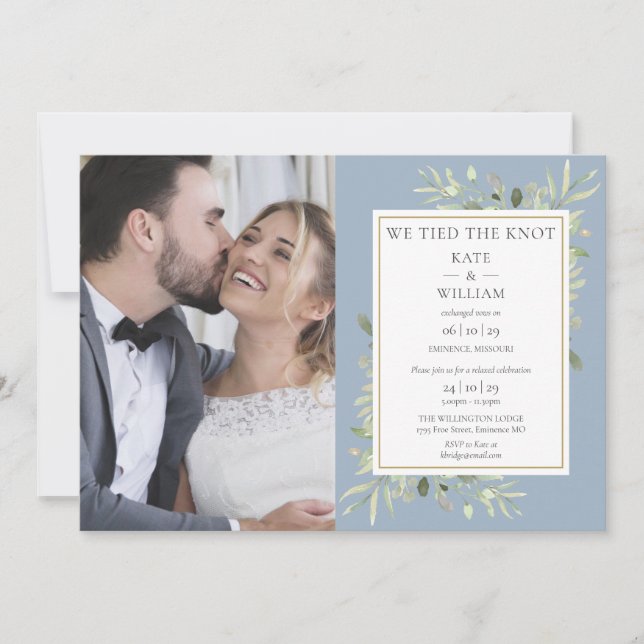 Elopement Dusty Blue Photo Boda Invitación (Anverso)