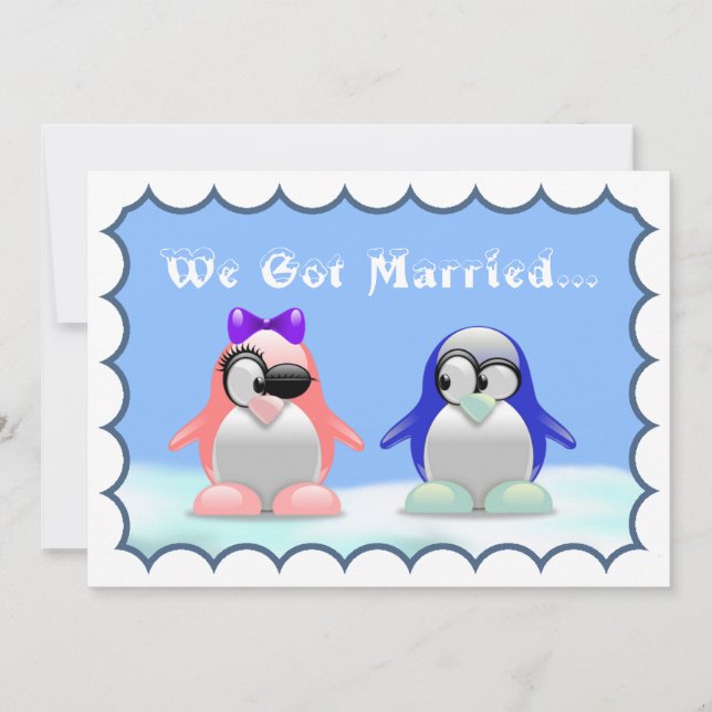 Elopement pingüino / Invitación de recepción (Anverso)