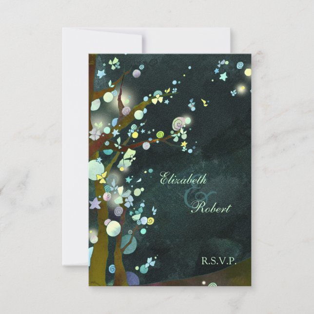 Elven Forest Trees Rustic Wedding RSVP (Anverso)