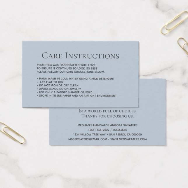 Embalaje de ropa Dusty Blue Washing Care (Oficina)