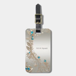 Embelleciendo etiqueta de equipaje de piedras azul