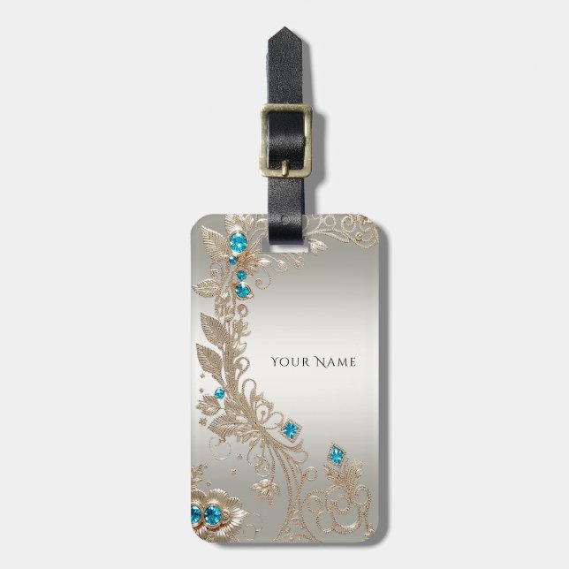 Embelleciendo etiqueta de equipaje de piedras azul (Frente Vertical)