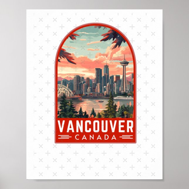 Emblema de arte de viaje vectorial retro de Vancou (Frente)