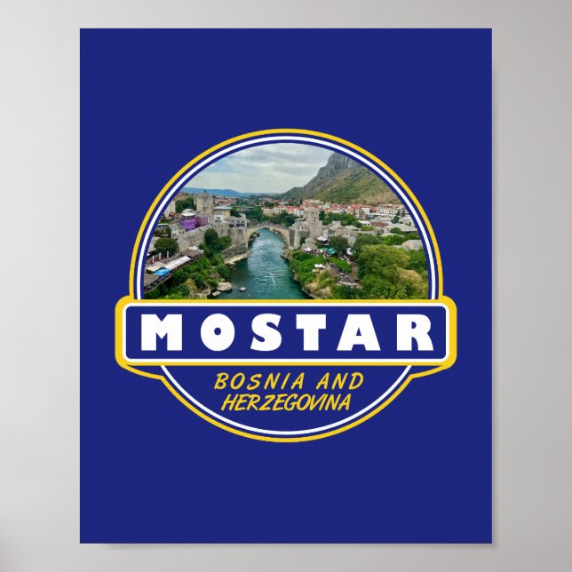 Emblema de arte de viajes de Mostar Bosnia y Herze (Frente)