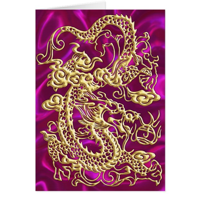Embossed Gold Dragon Magenta Satin Print (Frente)