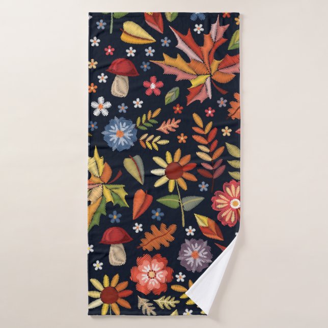 Embroiderado patrón sin fisuras con hermosas flore (Toalla de baño)