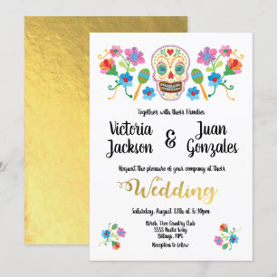 Embroidery Sugar Skull Invitaciones a la boda mexi