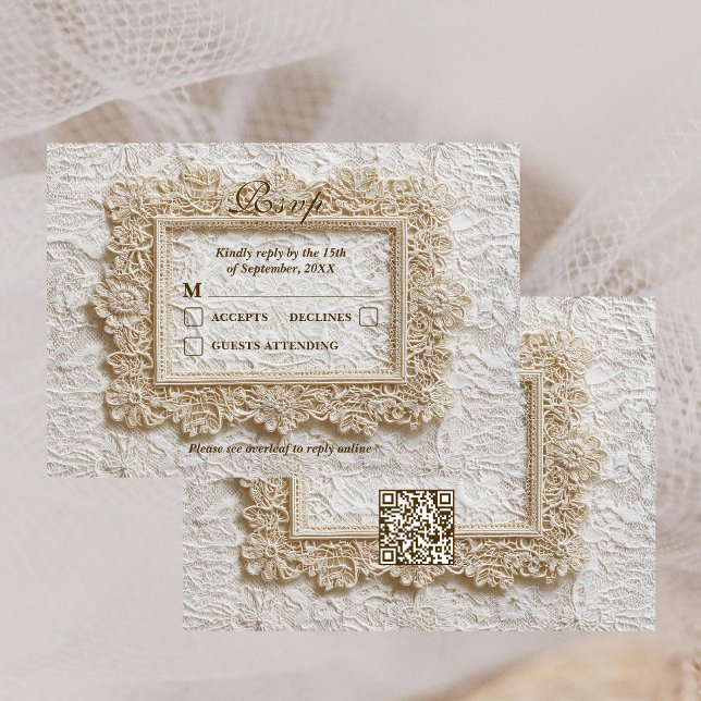 Embroidery Timeless Lace QR Code Wedding RSVP card (Subido por el creador)