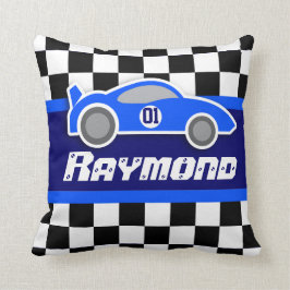 Embroma la almohada a cuadros azul del nombre de