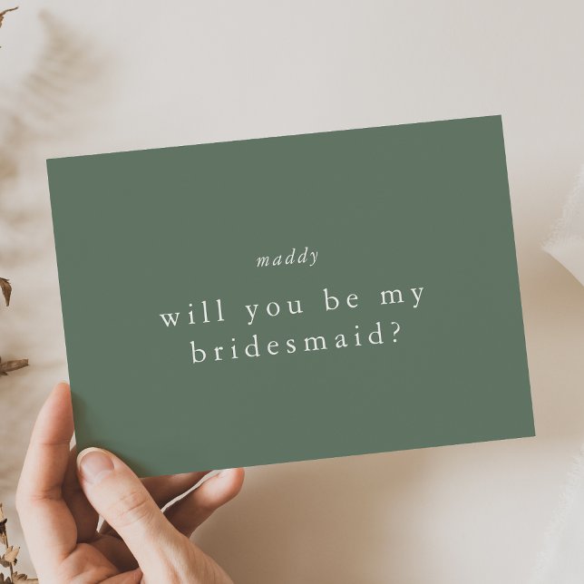 EMELIA Sage Green Tarjetas de propuestas para la d (EMELIA Sage Green Simple Bridesmaid Proposal Cards)