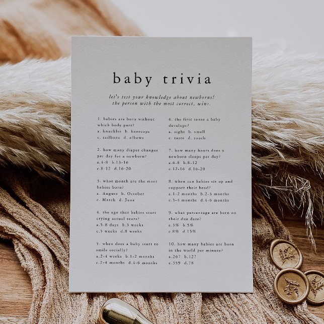 EMELIA Tarjeta de juego simple y moderna Baby Show (EMELIA Modern Simple Baby Shower Trivia Game Card)
