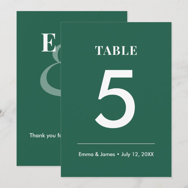 Emerald Ampersand Boda | Número de Mesa Moderno (Anverso / Reverso)
