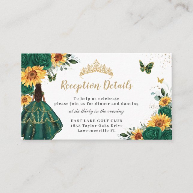 Emerald Floral Sunflowers Quinceañera Recepción (Anverso)