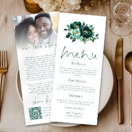 Emerald Gold Florals Love Story Boda Tarjeta de me