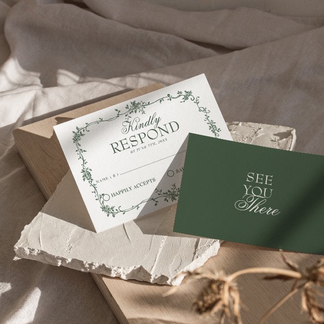 Emerald Green Floral Boho Old Money Wedding RSVP C (Subido por el creador)