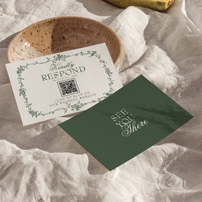Emerald Green Floral Boho QR Code Wedding RSVP (Subido por el creador)