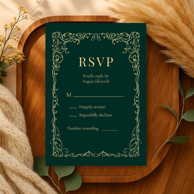 Emerald Green Gold Minimalist Wedding RSVP  (Subido por el creador)