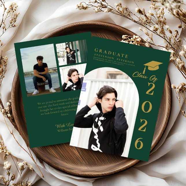 Emerald Green & Gold Photo Graduation announcement (Subido por el creador)