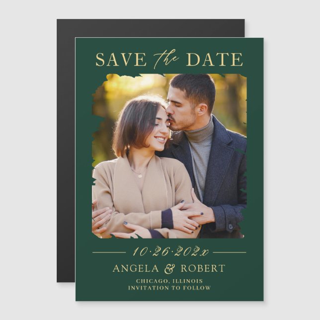 Emerald Green Gold Photo Save the Date Magnet (Anverso/Reverso)