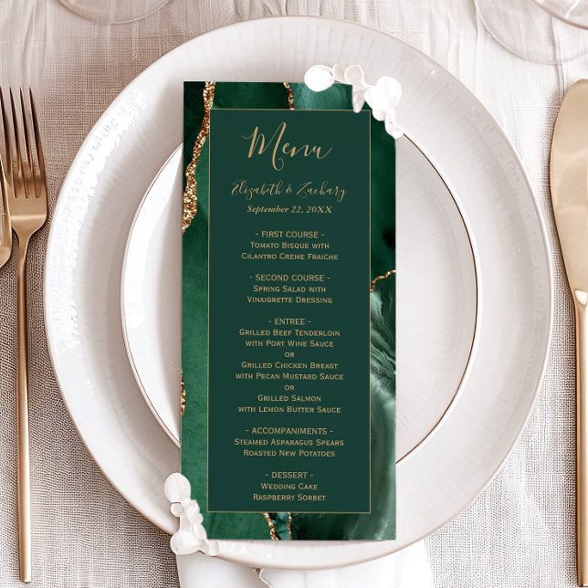 Emerald Green Gold Script Wedding Menu (Subido por el creador)