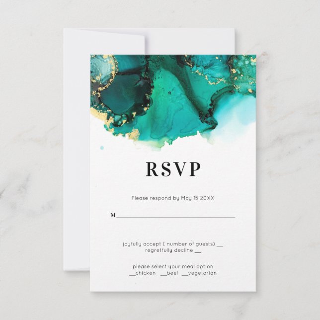 Emerald Green Jewel Tone Wedding RSVP (Anverso)
