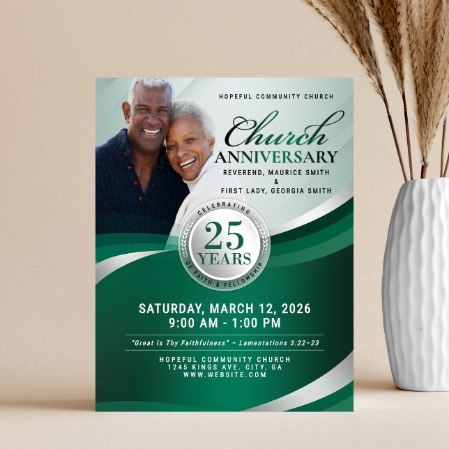 Emerald Green & Silver Church Anniversary Flyer (Subido por el creador)