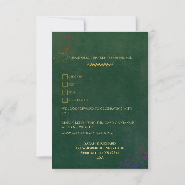 Emerald Green Velvet Luxe Gold Accent Wedding RSVP (Reverso)